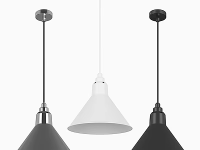 Modern Black and White Pendant Lights with Conical Shades and Hanging Design 3d model