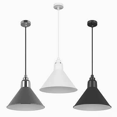 Modern Black and White Pendant Lights with Conical Shades and Hanging Design 3d model