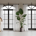 floor-to-ceiling window window potted plant green plant cabinet floor lamp balcony curtain round window arch window 3d model