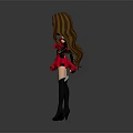 3D Cartoon Female Game and Movie Character with Red Dress Black Boots and Long Brown Hair
