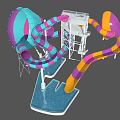 Colorful Water Park Play Equipment With Twisted Slides Slide Tower And Blue Pool Base