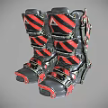 Black and Red Striped Ski Boots with Structured Strap System and Durable Design 3d model