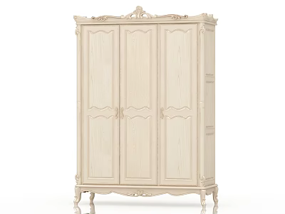 Classic Cream White Wardrobe With Carved Details Three Doors And Ornate Legs 3d model