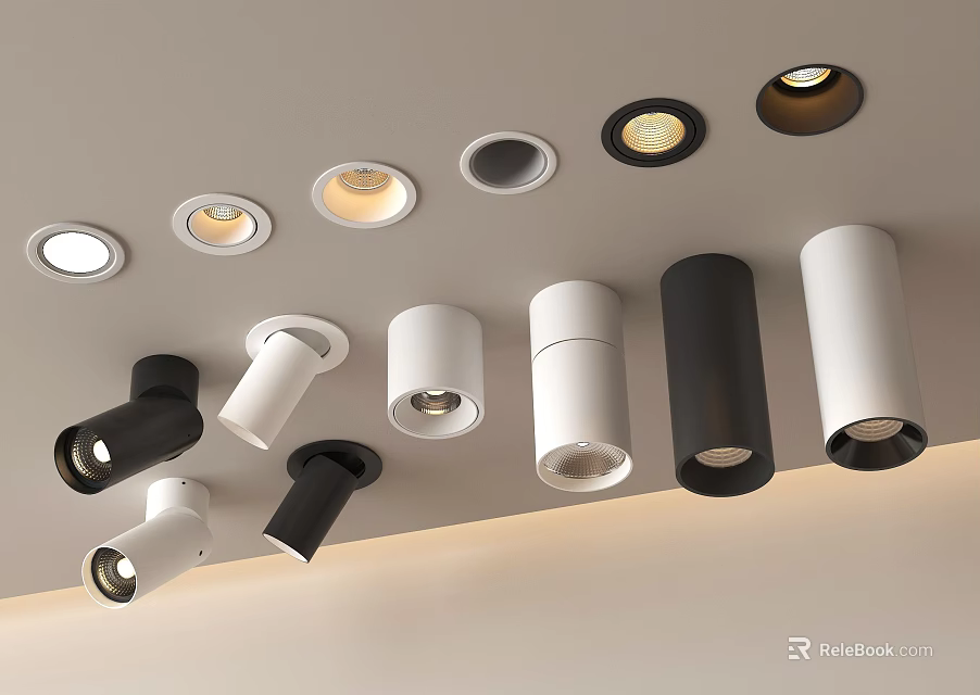 Modern Decorative Ceiling Mounted Downlights And Spotlights In Black White Styles 3d model 