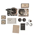 Modern Minimalist Decorative Ornament Set With Wooden Boxes Round Mirrors Candle Holders And Glass Bottles