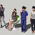 Group of Women in Different Styles and Activities Like Calling Waving Drinking Coffee and Standing