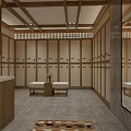 Modern SPA Sauna Interior With Marble Walls Mirrors And Wooden Benches