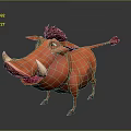 Red Wild Boar Character With Brown Mane White Tusks Standing Pose Gray Gradient Background 3d model