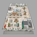 Birds Eye View of Modern Interior Floor Plan with Living Dining Kitchen and Staircase