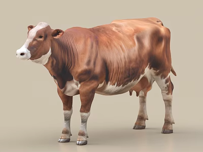 Realistic 3D Rendering Of A Brown And White Cow 3d model