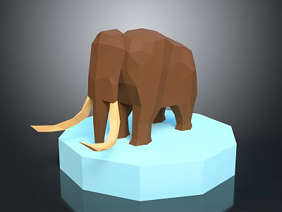 Low Poly Style Mammoth Figure Standing On Blue Hexagonal Base 3d model