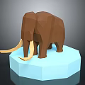 Low Poly Style Mammoth Figure Standing On Blue Hexagonal Base