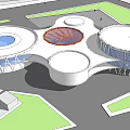 Modern Commercial Complex Architectural Design With Colorful Structures Open Plaza And Pedestrians 3d model
