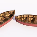 Vintage Wooden Boats With Red Hull And Intricate Wooden Interior Structure