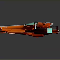 Futuristic Orange Spaceship Model with Aerodynamic Design Blue Accents and White Stripes