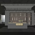 Sleek Modern Walk-in Closet Interior With Hanging Clothes Cabinets Countertop And Shelves