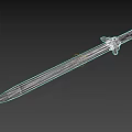 Medieval Decorative Sword With Textured Blade Brown Hilt And Golden Accents