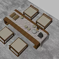 Minimalist Wooden Tea Table and Chairs with Tea Cups Tray and Coasters