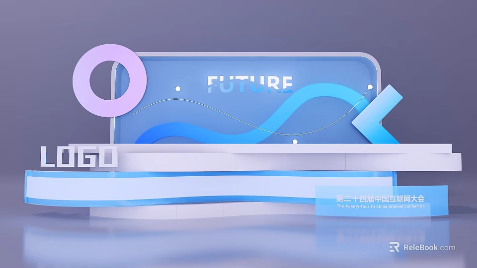 Instagram worthy Future Themed Photo Spot with Blue Background Geometric Shapes Purple Circle and Wavy Lines 3d model 