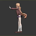 Anime Female Character With Twin Tails Red Coat Purple Skirt White Stockings And Red Shoes