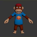 Cartoon Monkey Character In Red Hat Blue Tshirt With Basketball Design And Red Limbs