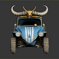 Unique Blue Cartoon Style Off Road Vehicle With Animal Skull Roof Decoration And Large Tires