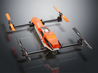Smart Machine Orange Drone With Four Rotors And Sleek Aerodynamic Body Design 3d model