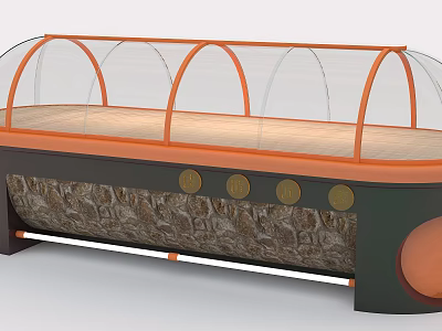 Display Showcase Shelf With Transparent Curved Cover Wooden Countertop And Decorative Textured Base 3d model