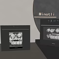 Minotli Black Kitchen Appliances With Internal Dish Racks On Modern Grey Countertop