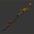 Fantasy Sword With Golden Decoration Glowing Blue Gem And D Emblem