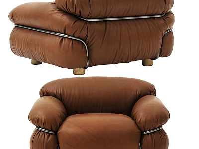 Modern Comfortable Brown Leather Single Sofa With Soft Armrests And Metal Legs 3d model