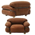 Modern Comfortable Brown Leather Single Sofa With Soft Armrests And Metal Legs 3d model