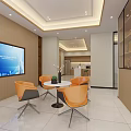 Modern Front Desk Reception Area With White Marble Countertop Wooden Cabinets And Self Service Kiosks