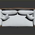 Classic Blue And White Striped Sofa With Wooden Arms And Curved Legs