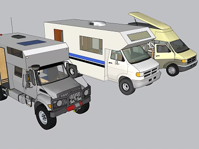 Various Types of Functional Vehicles Including RVs and Campers Designed for Outdoor Travel Activities 3d model