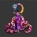 Colorful Skeleton Character With Purple Outfit And Pink White Patterned Snake Body