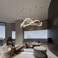 Modern Minimalist Lounge Area Interior With Comfortable Chair And Wave Pendant Light