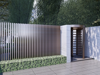 Modern Gate Residential District secondary entrance revolving gate fence 3d model