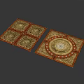 Decorative Square Panels With Red Borders Gold Circular Patterns And White Center Intricate Designs