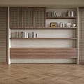 Modern Wooden Bookcase With Open Shelves Books Decor And Herringbone Flooring