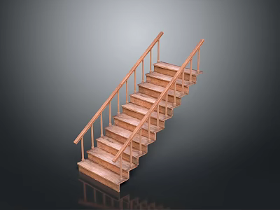 Sturdy Wooden Staircase With Handrail And Solid Steps For Indoor Use 3d model