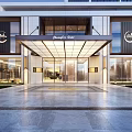 Modern Hotel Building Exterior Design Featuring Glass Facade Grand Entrance And Paved Plaza Lighting
