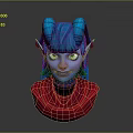 Game Movie Character With Blue Skin Braided Blue Hair Yellow Eyes Blue Horns And Red Cape