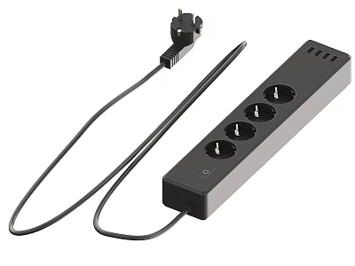 Black Power Strip with Multiple Sockets and Long Power Cord for Home Use 3d model