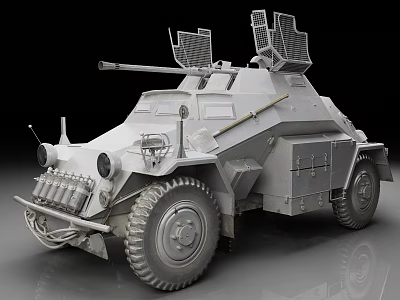 Gray Military Armored Vehicle With Twin Weapon Mounts And Large Wheels 3d model