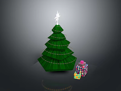 Green Layered Arbor With Star Ornament And Colorful Gift Boxes 3d model