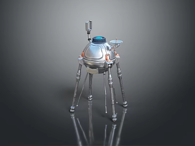 Sci-Fi Robot Character With Metallic Spherical Body Antenna And Slender Legs For Game Movie 3d model