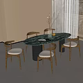 Elegant Modern Round Green Marble Dining Table With Wooden Upholstered Chairs