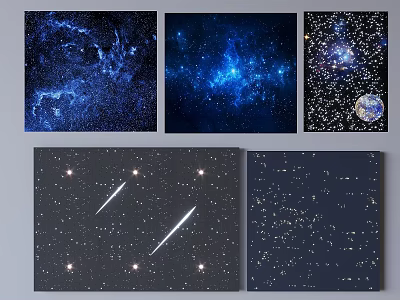 Starry Sky Themed Ceiling Design With Blue Nebula Patterns And Meteor Elements 3d model