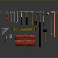 Essential Hardware Tools Collection Including Wrenches Hammers Pliers Level Tool And Red Toolbox 3d model